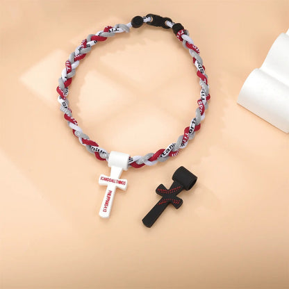 ✝️⚾ Triple-Rope Tornado Baseball Necklace – Cross Charm Pendant with "I CAN DO ALL THINGS PHL4:13"-8POP
