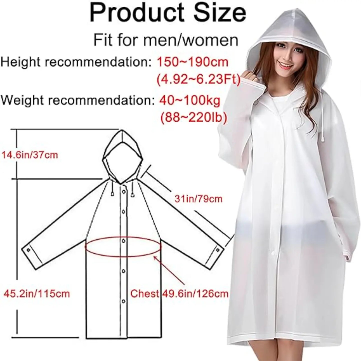 EVAP Rain Ponchos for Adults – 2-Pack, Reusable, Clear Design