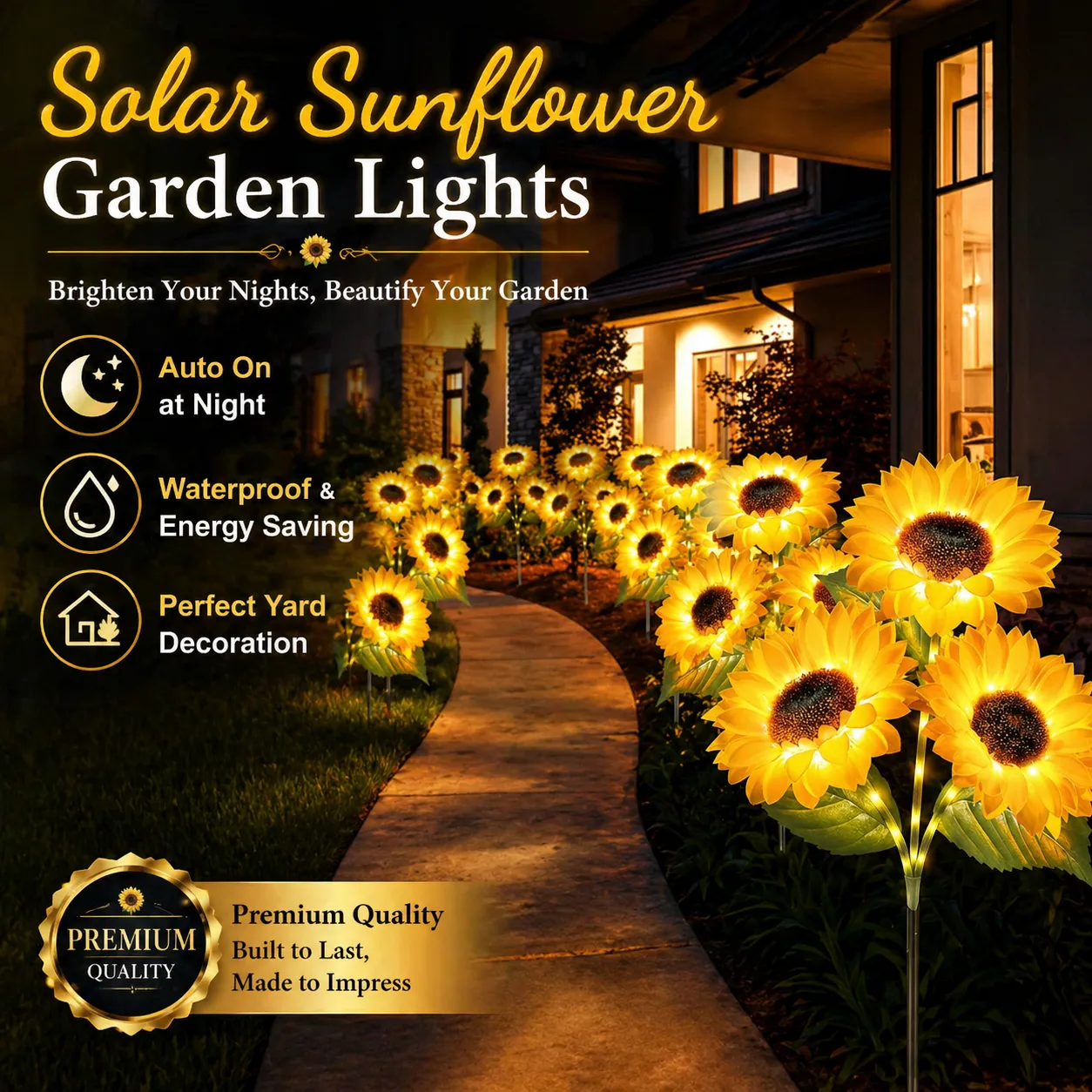 🌻 Dilyhbu Solar Sunflower Garden Lights – Waterproof Outdoor LED Decor with Automatic Dusk-to-Dawn Glow-8AOE1