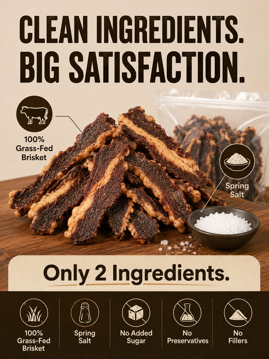 🥩 Grass-Fed Beef Brisket Chunks 🐮 Smoky Ready-to-Eat Protein Snack-Sam