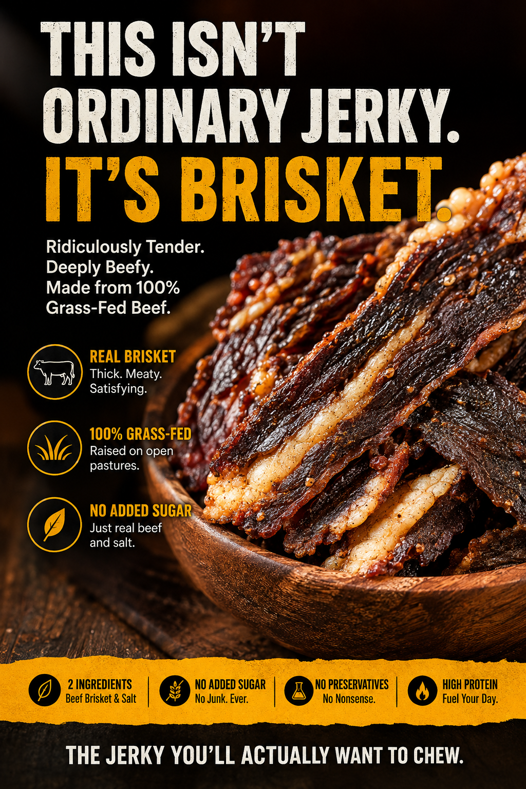 🥩 Grass-Fed Beef Brisket Chunks 🐮 Smoky Ready-to-Eat Protein Snack-Sam
