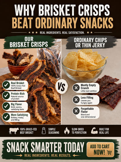 🥩 Grass-Fed Beef Brisket Chunks 🐮 Smoky Ready-to-Eat Protein Snack-Sam