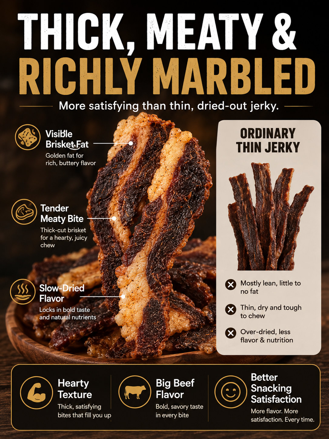 🥩 Grass-Fed Beef Brisket Chunks 🐮 Smoky Ready-to-Eat Protein Snack-Sam