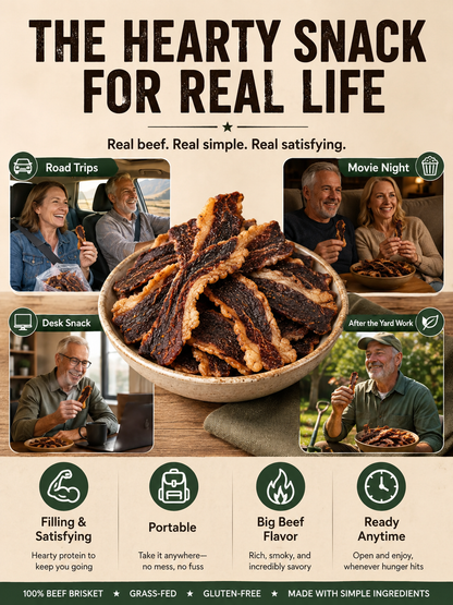 🥩 Grass-Fed Beef Brisket Chunks 🐮 Smoky Ready-to-Eat Protein Snack-Sam