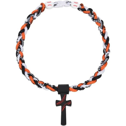 ✝️⚾ Triple-Rope Tornado Baseball Necklace – Cross Charm Pendant with "I CAN DO ALL THINGS PHL4:13"-8POP