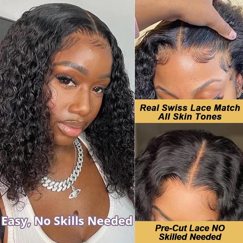 Short Bob Glueless Wigs Ready To Wear Deep Wave Curly Wigs-8AOE1