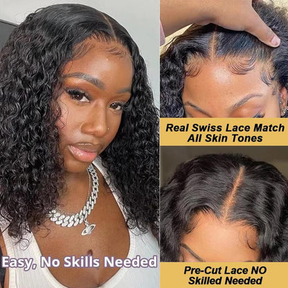 Short Bob Glueless Wigs Ready To Wear Deep Wave Curly Wigs-8AOE1