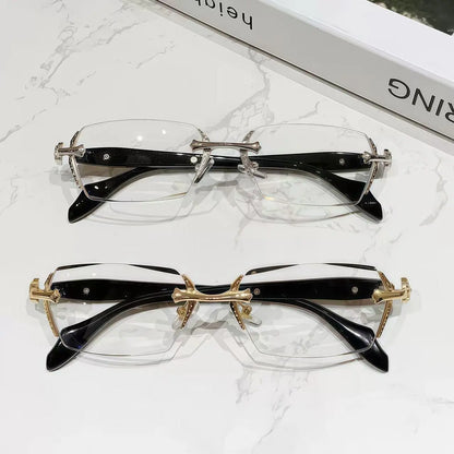 👓👓Frameless HD Vision Glasses with Clear Lenses Diamond-Cut Edges Fashion Metal Temple Decor for Computer Street Style Party Unisex Women Men Daily Spring Statements Lightweight-8POP
