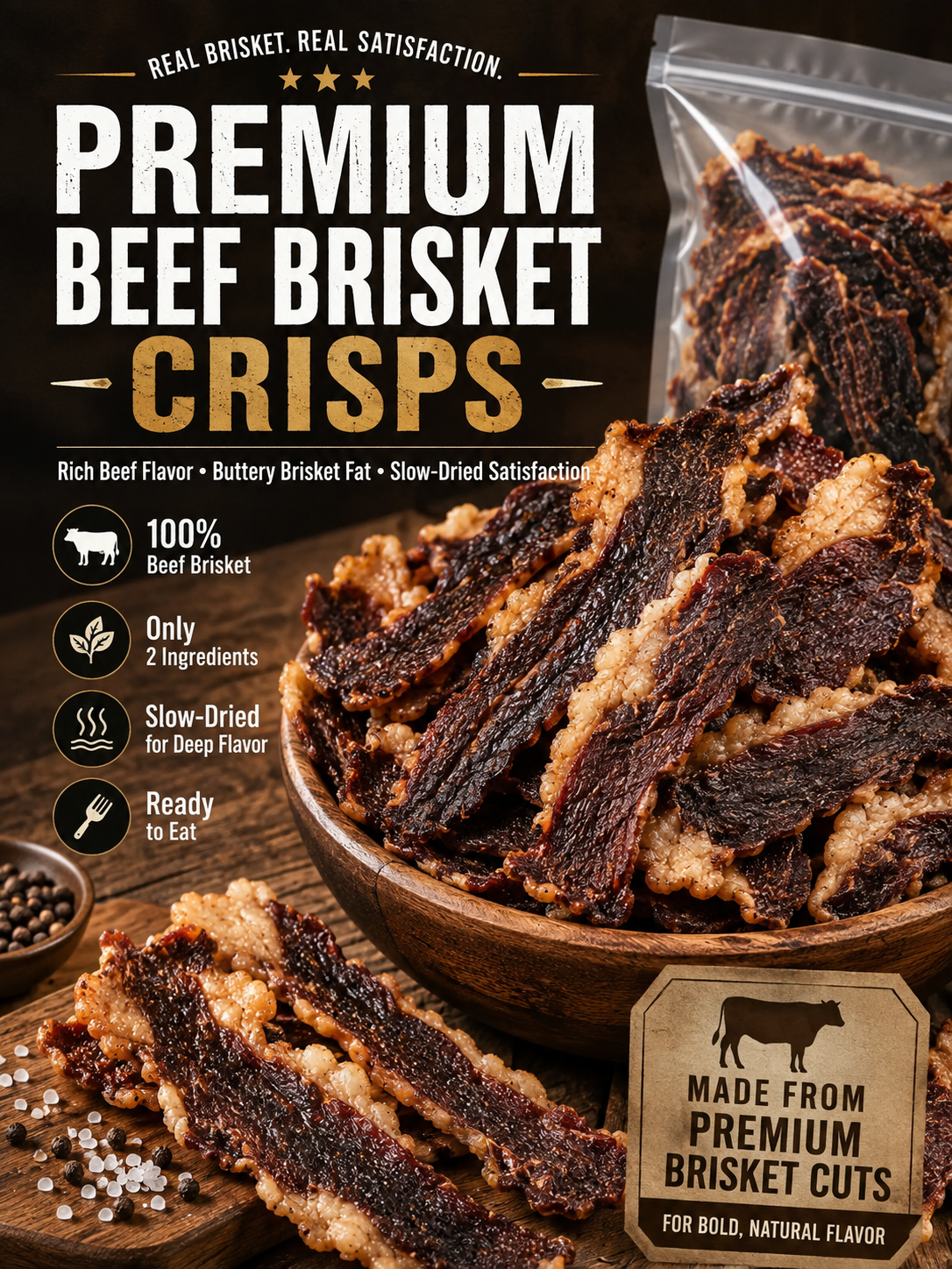 🥩 Grass-Fed Beef Brisket Chunks 🐮 Smoky Ready-to-Eat Protein Snack-Sam