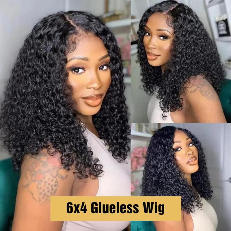 Short Bob Glueless Wigs Ready To Wear Deep Wave Curly Wigs-8AOE1