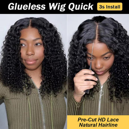 Short Bob Glueless Wigs Ready To Wear Deep Wave Curly Wigs-8AOE1