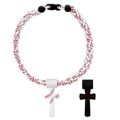 ✝️⚾ Triple-Rope Tornado Baseball Necklace – Cross Charm Pendant with "I CAN DO ALL THINGS PHL4:13"-8POP