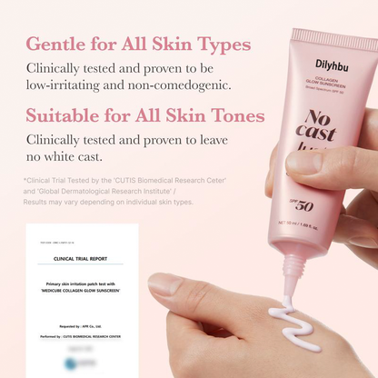 🌟[NEW]Dilyhbu  No Cast Just Glow Collagen Sunscreen | SPF 50 Broad Spectrum Face Sunscr-8AOE1n