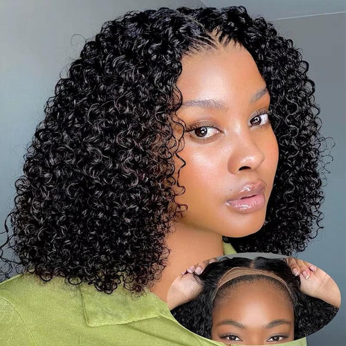 Short Bob Glueless Wigs Ready To Wear Deep Wave Curly Wigs-8AOE1