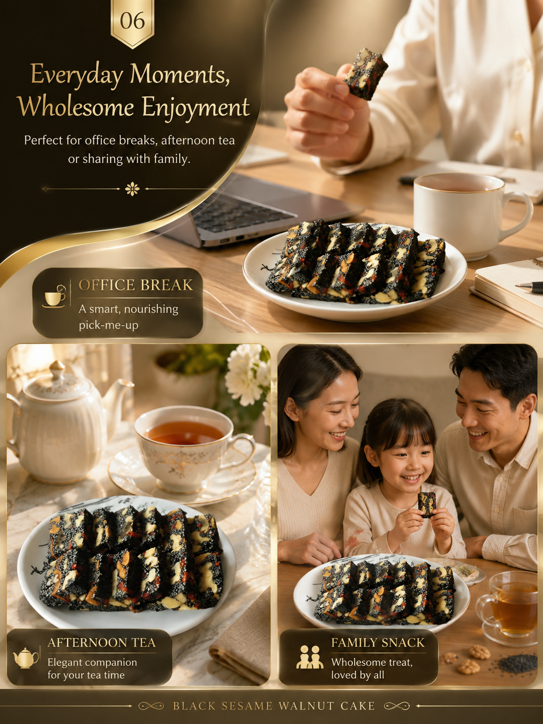 Natural Black Sesame Walnut Date Chewy Cake|Traditional Nut Snack for Daily Nourishment -8HJ9