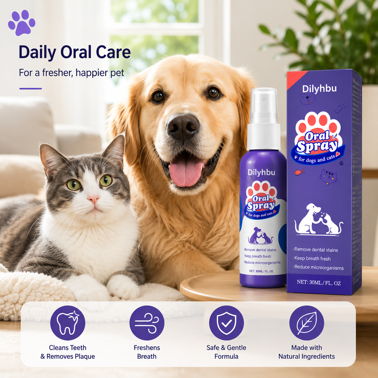 🐾 Dilyhbu Pet Oral Spray – Fresh Breath & Daily Dental Care for Dogs & Cats-8POP