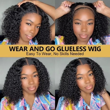 Short Bob Glueless Wigs Ready To Wear Deep Wave Curly Wigs-8AOE1