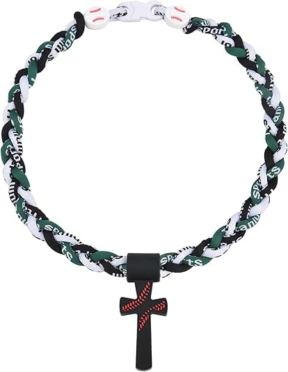 ✝️⚾ Triple-Rope Tornado Baseball Necklace – Cross Charm Pendant with "I CAN DO ALL THINGS PHL4:13"-8POP