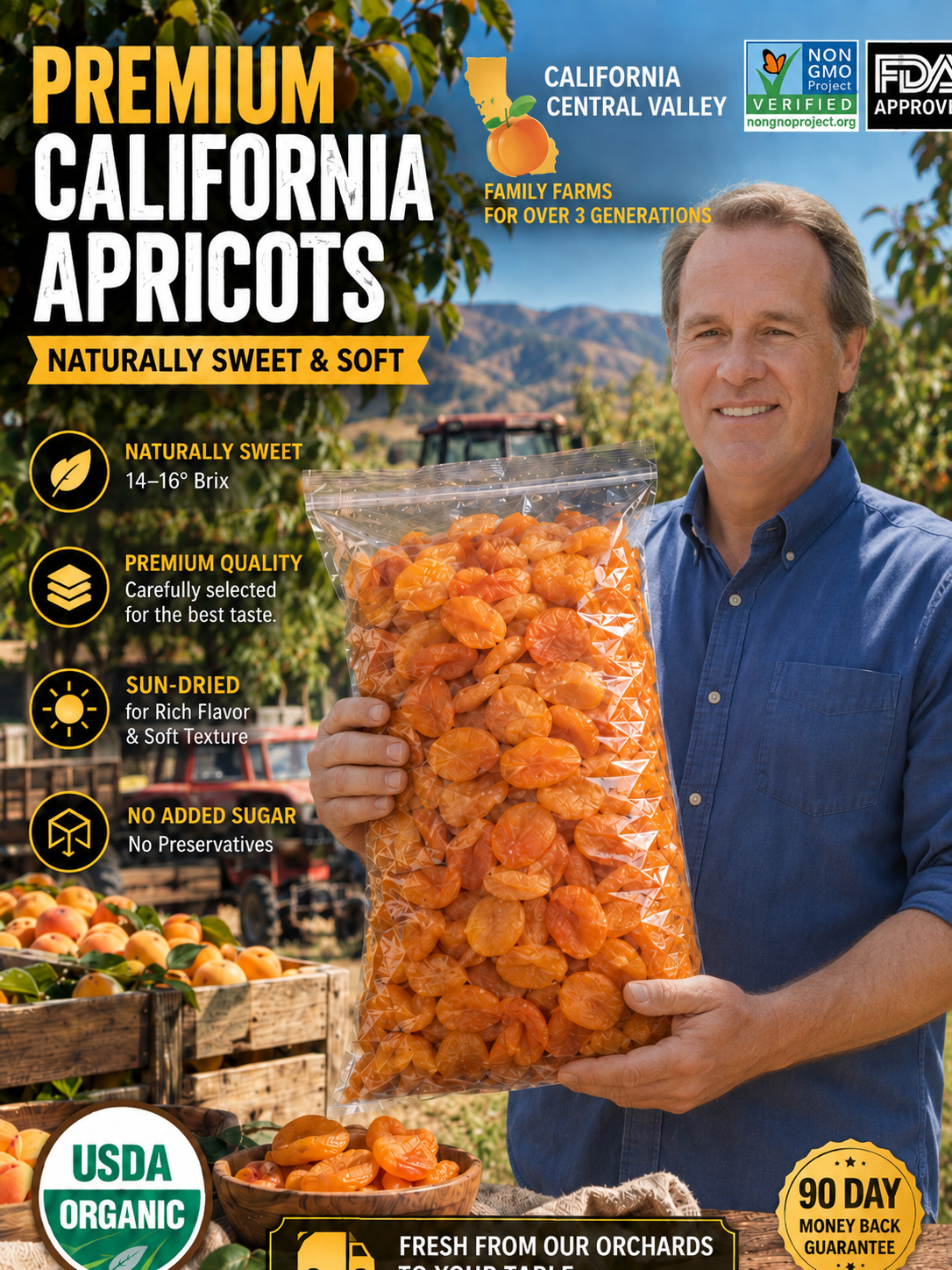 ☀️California Orchard-Dried Apricots – 🍑Soft, Juicy & Naturally Sweet-Sam