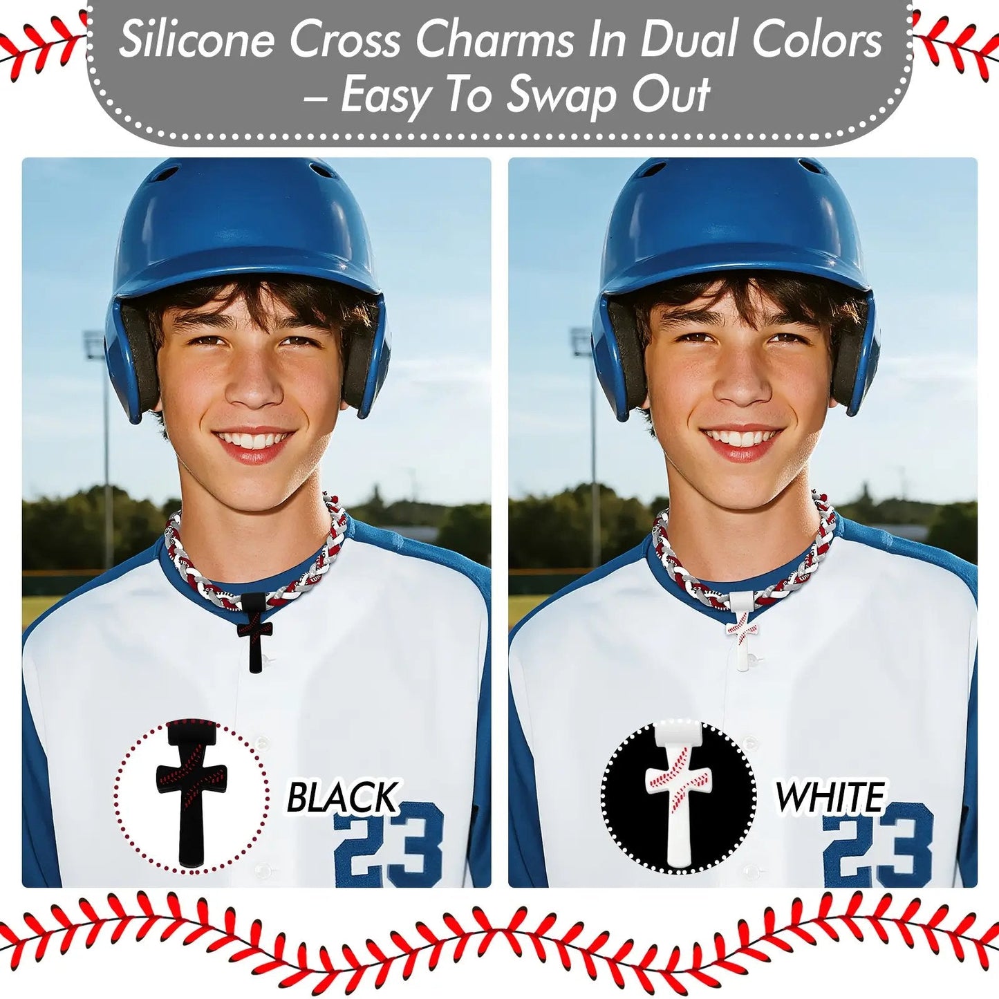 ✝️⚾ Triple-Rope Tornado Baseball Necklace – Cross Charm Pendant with "I CAN DO ALL THINGS PHL4:13"-8POP