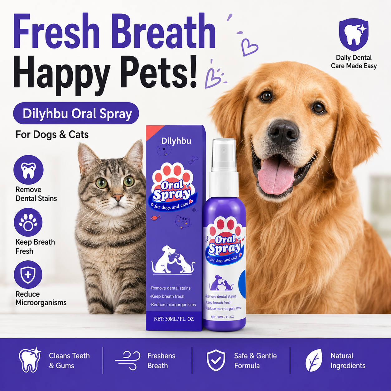 🐾 Dilyhbu Pet Oral Spray – Fresh Breath & Daily Dental Care for Dogs & Cats-8POP