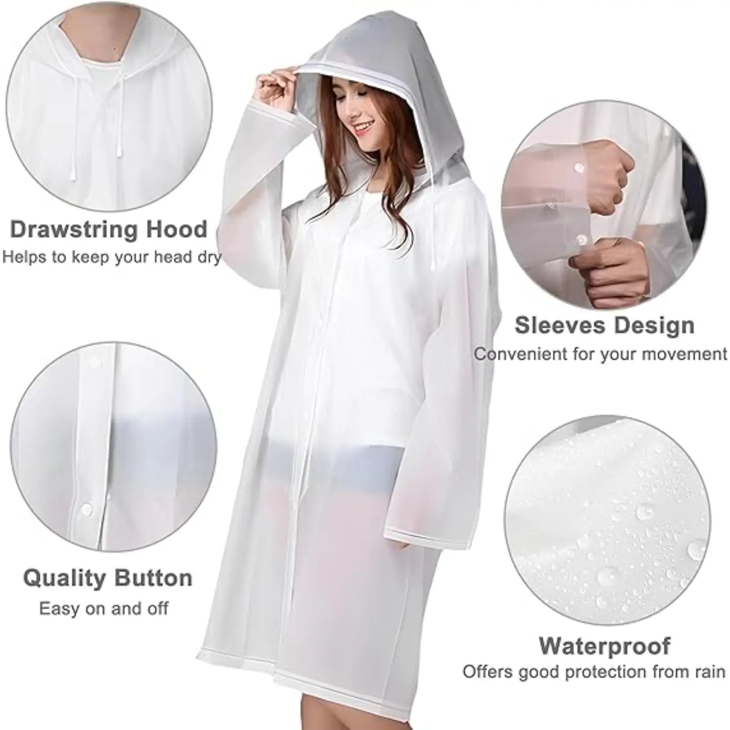 EVAP Rain Ponchos for Adults – 2-Pack, Reusable, Clear Design