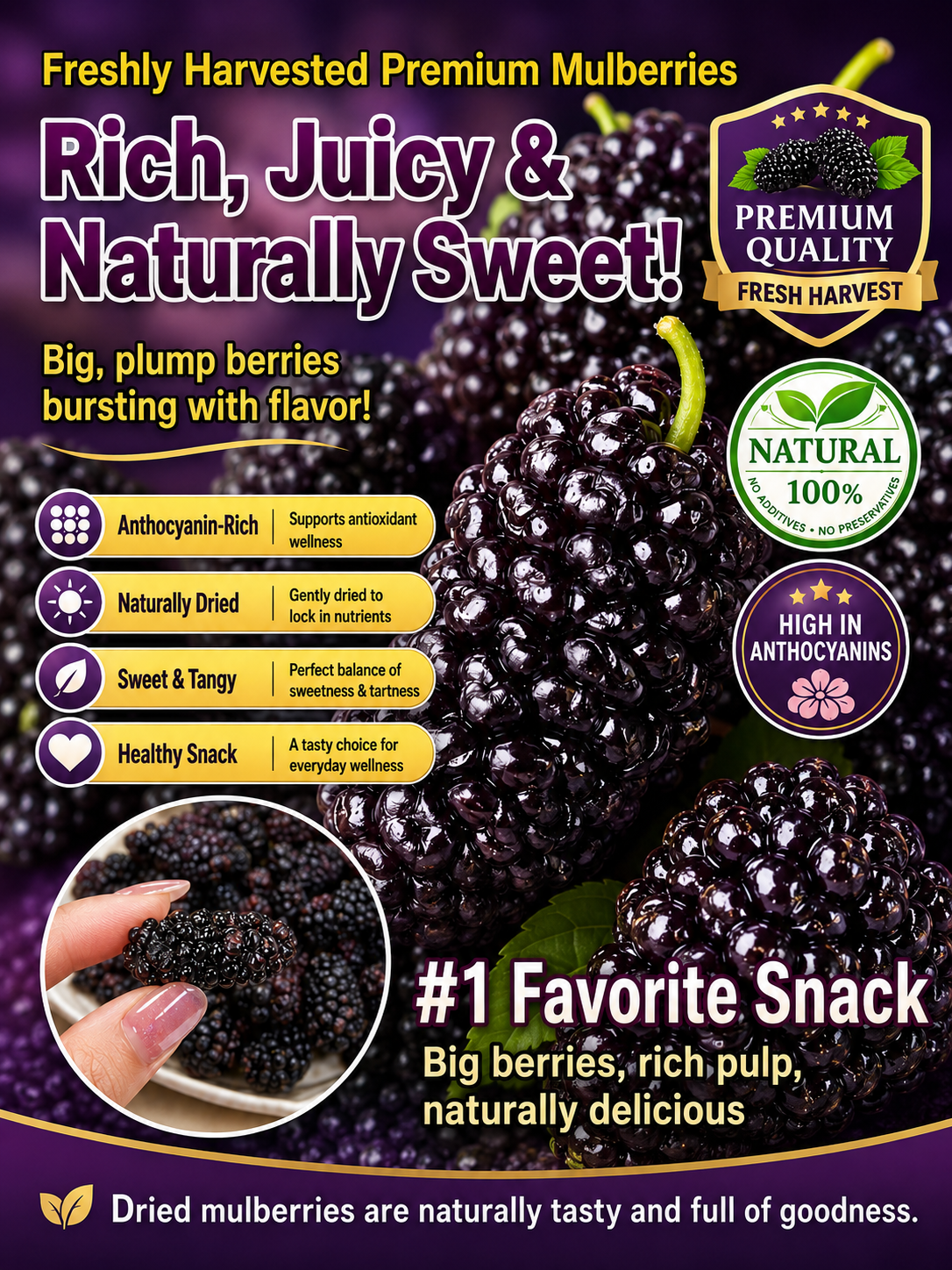 California Farm-Dried Black Mulberries – Naturally Sweet, Soft & Chewy, No Added Sugar-8HJ9
