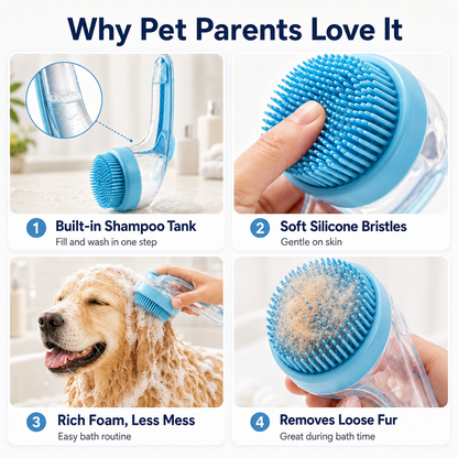 💥Limited Time 50% OFF💥2-in-1 Dog Bath Brush with Shampoo Dispenser – Soft Silicone Pet Grooming Brush for Dogs & Cats🐕😻-8HJ9