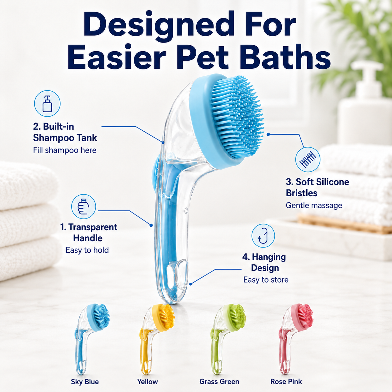 💥Limited Time 50% OFF💥2-in-1 Dog Bath Brush with Shampoo Dispenser – Soft Silicone Pet Grooming Brush for Dogs & Cats🐕😻-8HJ9