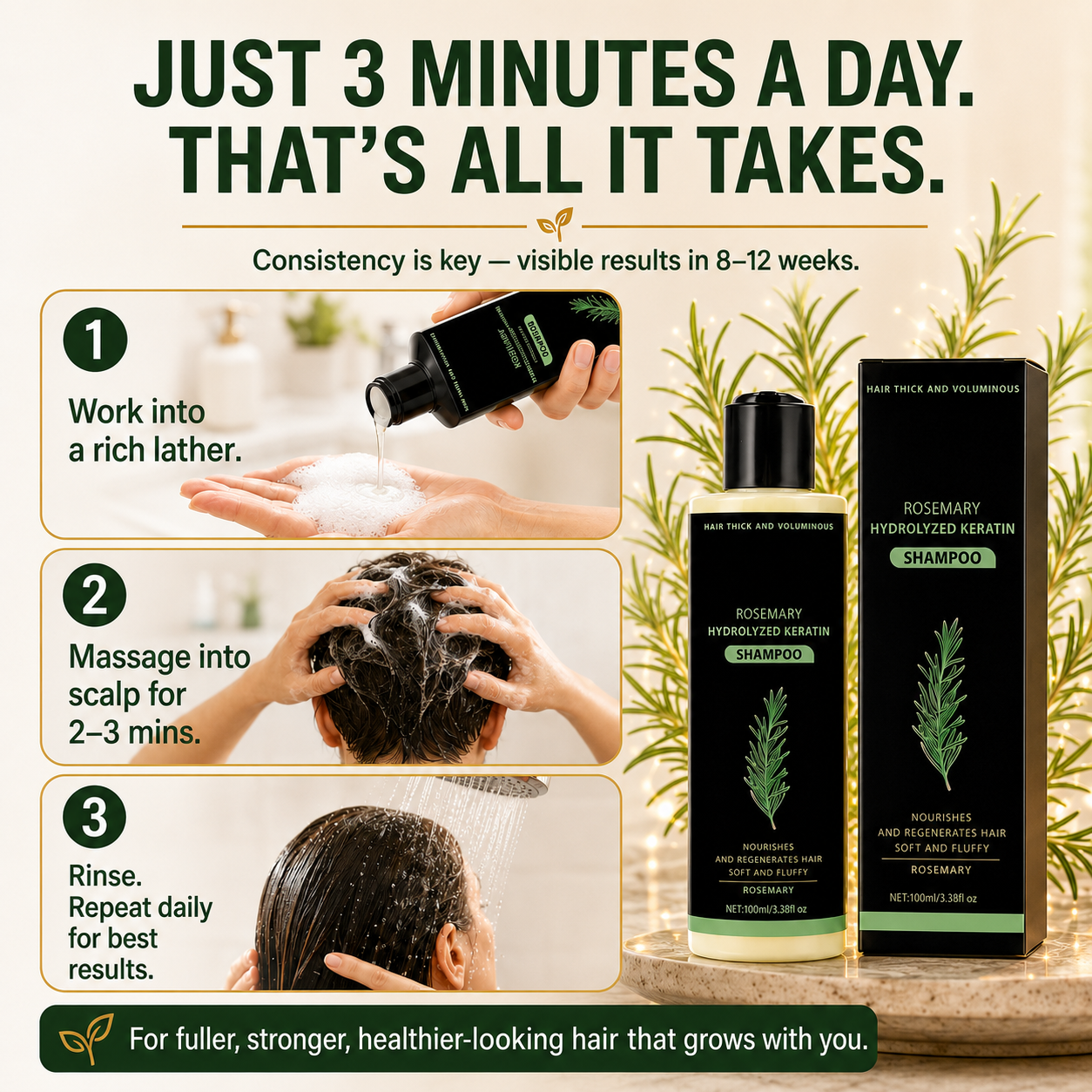 🔥50% OFF| Rosemary Hydrolyzed Keratin Shampoo🌿Deep Nourishing Repair Shampoo, Moisturizing Treatment for Dry, Frizzy & Damaged Hair💇‍♀️-8HJ9