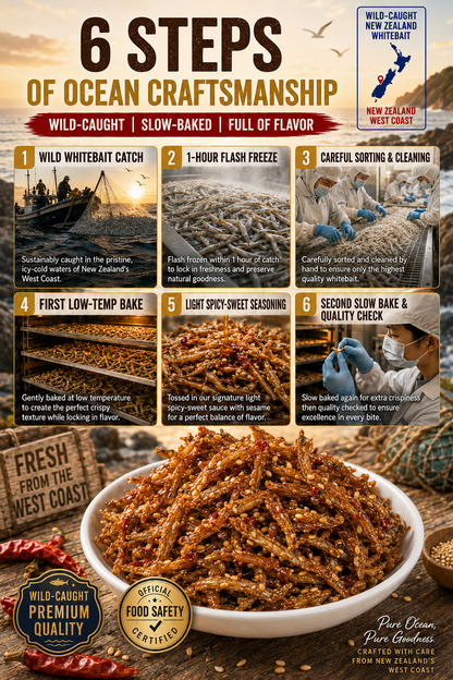 🔥 Limited Seasonal Catch | Spicy-Sweet Whole Whitebait Snacks – Wild-Caught New Zealand Fish, Slow-Baked, Crispy & Protein-Rich-8CR5