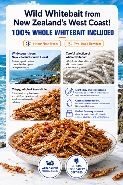 🔥 Limited Seasonal Catch | Spicy-Sweet Whole Whitebait Snacks – Wild-Caught New Zealand Fish, Slow-Baked, Crispy & Protein-Rich-8CR5