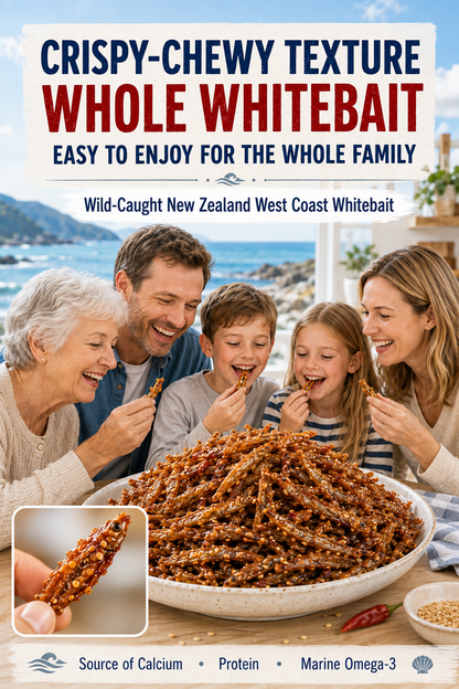 🔥 Limited Seasonal Catch | Spicy-Sweet Whole Whitebait Snacks – Wild-Caught New Zealand Fish, Slow-Baked, Crispy & Protein-Rich-8CR5