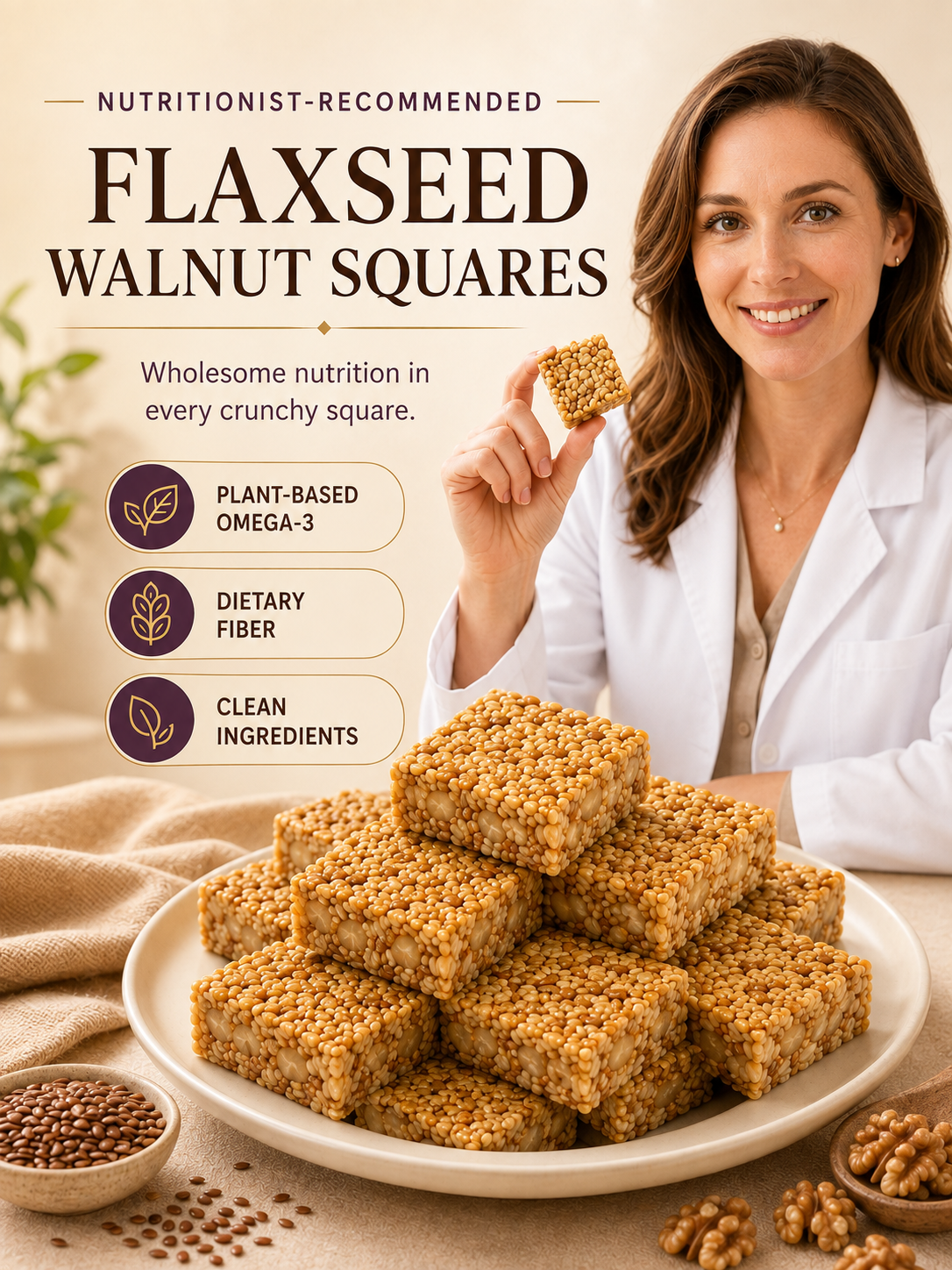 🏆 #1 Nut & Seed Snack 🔥 Flaxseed Walnut Sesame Squares – Crunchy, Nutty & Satisfying-8CR5