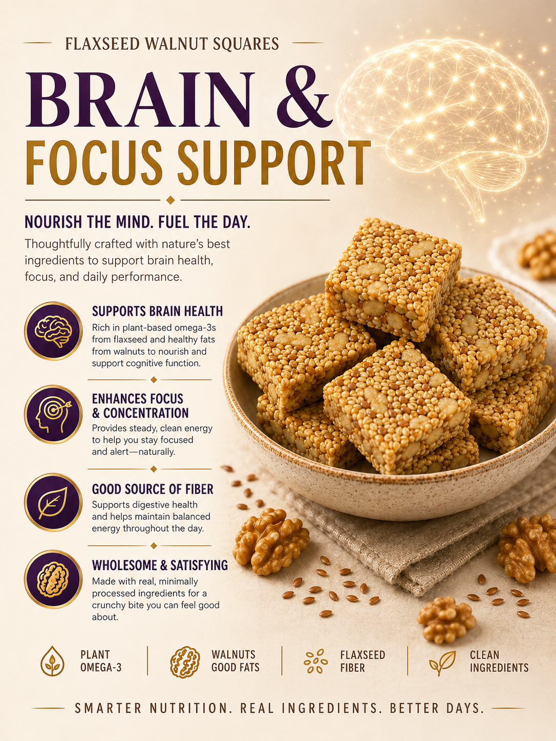 🏆 #1 Nut & Seed Snack 🔥 Flaxseed Walnut Sesame Squares – Crunchy, Nutty & Satisfying-8CR5