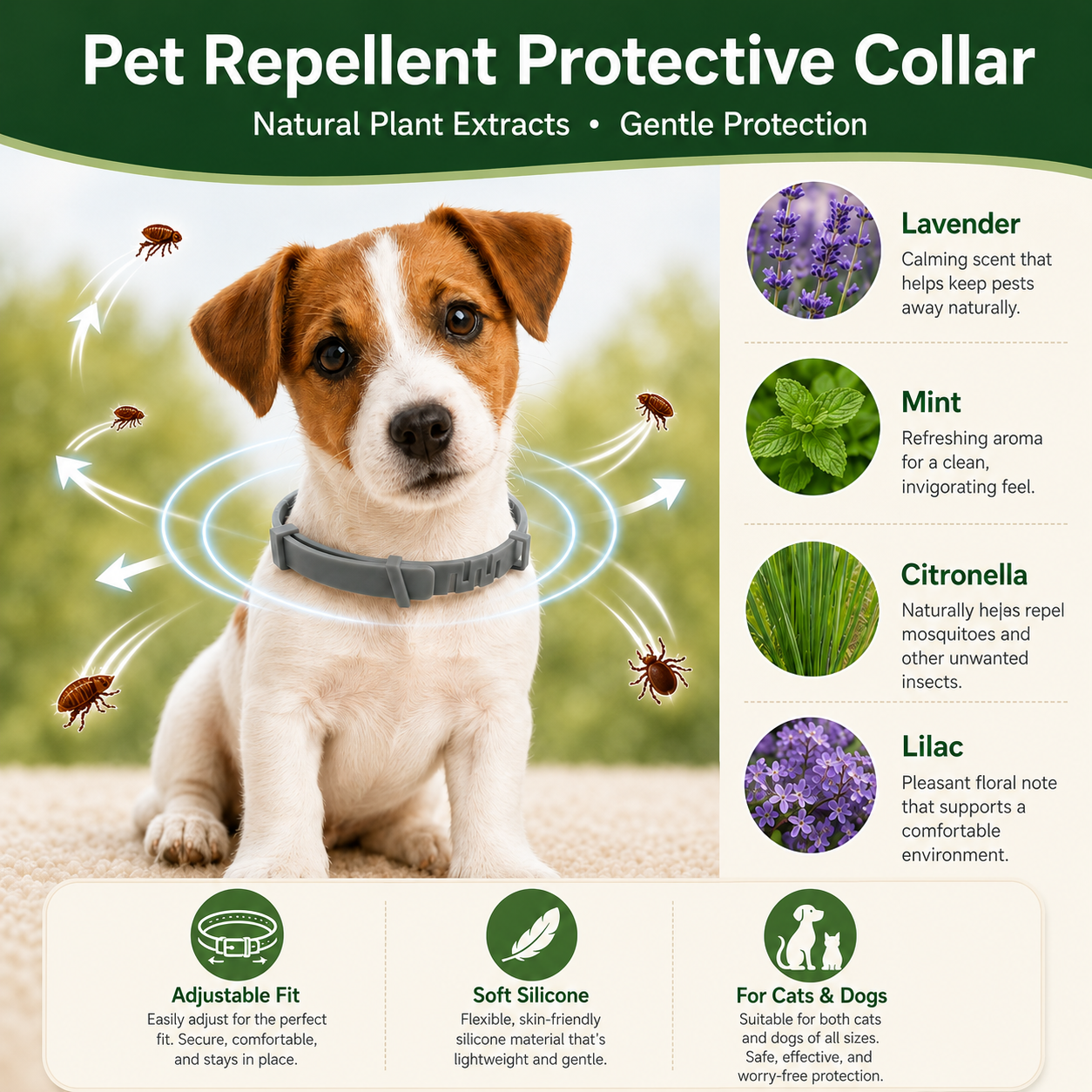 🔥 50% OFF Today 🐾Premium Natural Flea & Tick Protection Collar for Dogs & Cats – 60 Days Waterproof Botanical Defense-8YF7