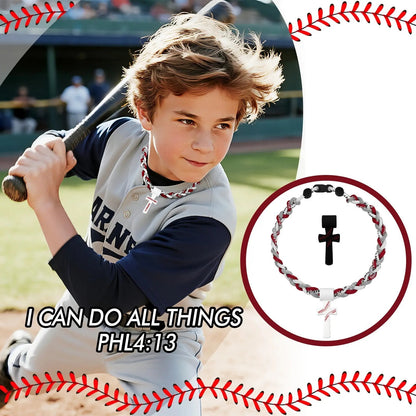 ✝️⚾ Triple-Rope Tornado Baseball Necklace – Cross Charm Pendant with "I CAN DO ALL THINGS PHL4:13"-8POP