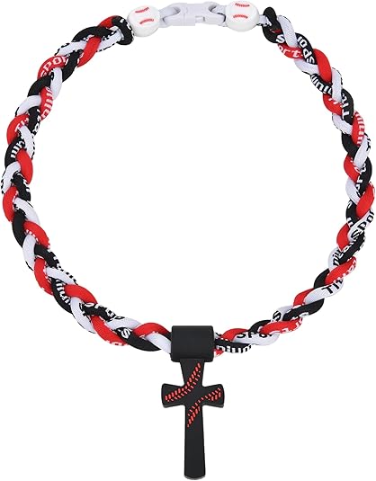✝️⚾ Triple-Rope Tornado Baseball Necklace – Cross Charm Pendant with "I CAN DO ALL THINGS PHL4:13"-8POP
