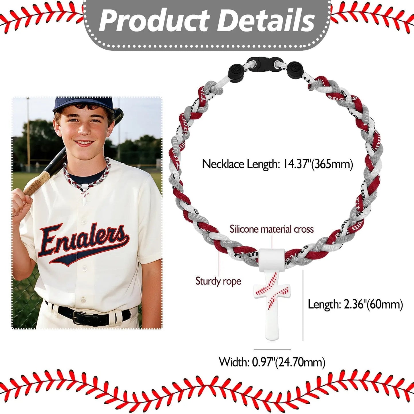✝️⚾ Triple-Rope Tornado Baseball Necklace – Cross Charm Pendant with "I CAN DO ALL THINGS PHL4:13"-8POP