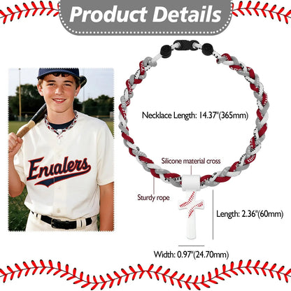 ✝️⚾ Triple-Rope Tornado Baseball Necklace – Cross Charm Pendant with "I CAN DO ALL THINGS PHL4:13"-8POP