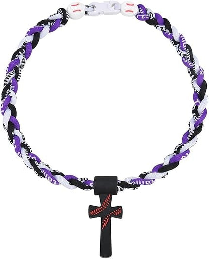 ✝️⚾ Triple-Rope Tornado Baseball Necklace – Cross Charm Pendant with "I CAN DO ALL THINGS PHL4:13"-8POP