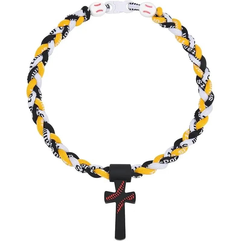 ✝️⚾ Triple-Rope Tornado Baseball Necklace – Cross Charm Pendant with "I CAN DO ALL THINGS PHL4:13"-8POP