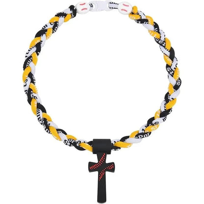 ✝️⚾ Triple-Rope Tornado Baseball Necklace – Cross Charm Pendant with "I CAN DO ALL THINGS PHL4:13"-8POP
