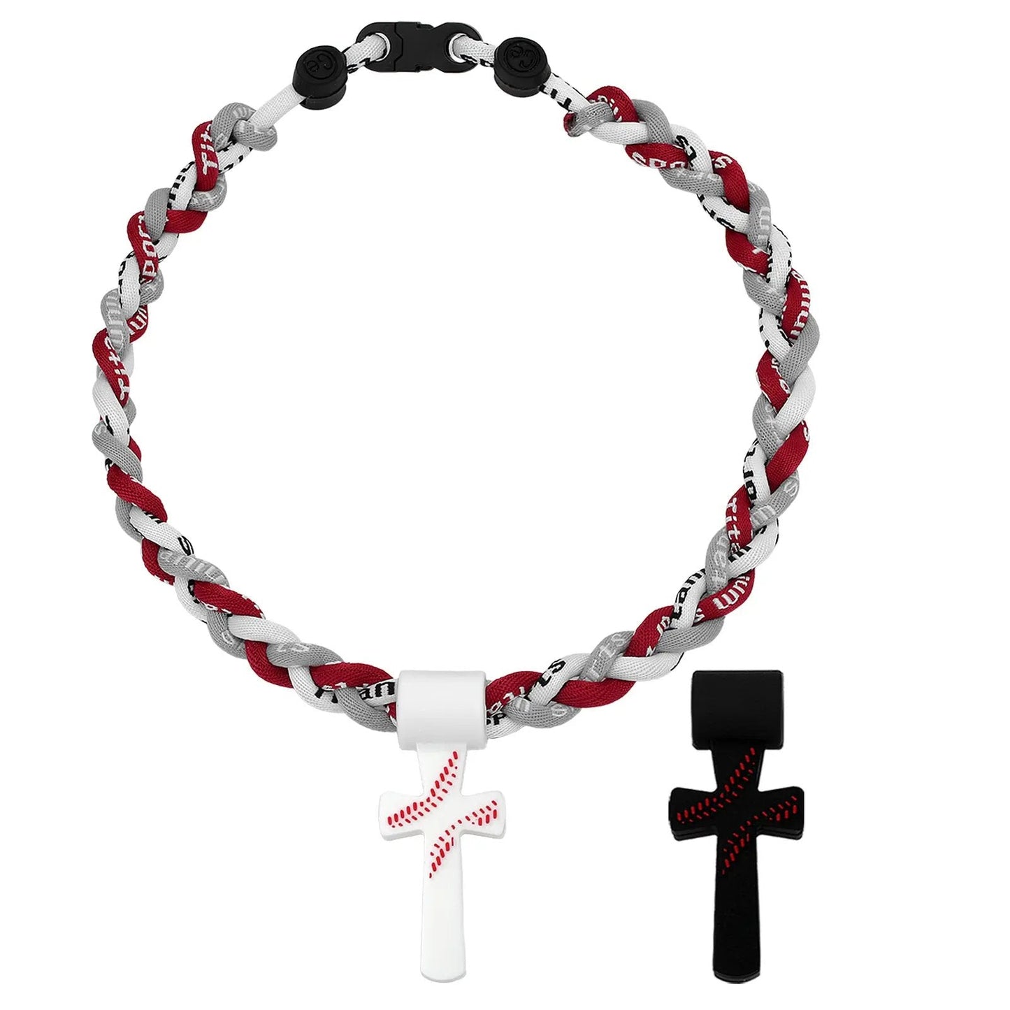 ✝️⚾ Triple-Rope Tornado Baseball Necklace – Cross Charm Pendant with "I CAN DO ALL THINGS PHL4:13"-8POP