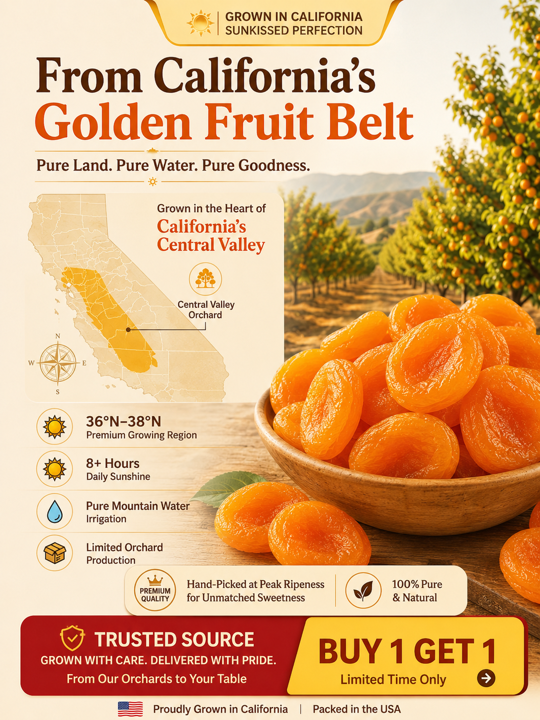 ☀️California Orchard-Dried Apricots – 🍑Soft, Juicy & Naturally Sweet-Sam