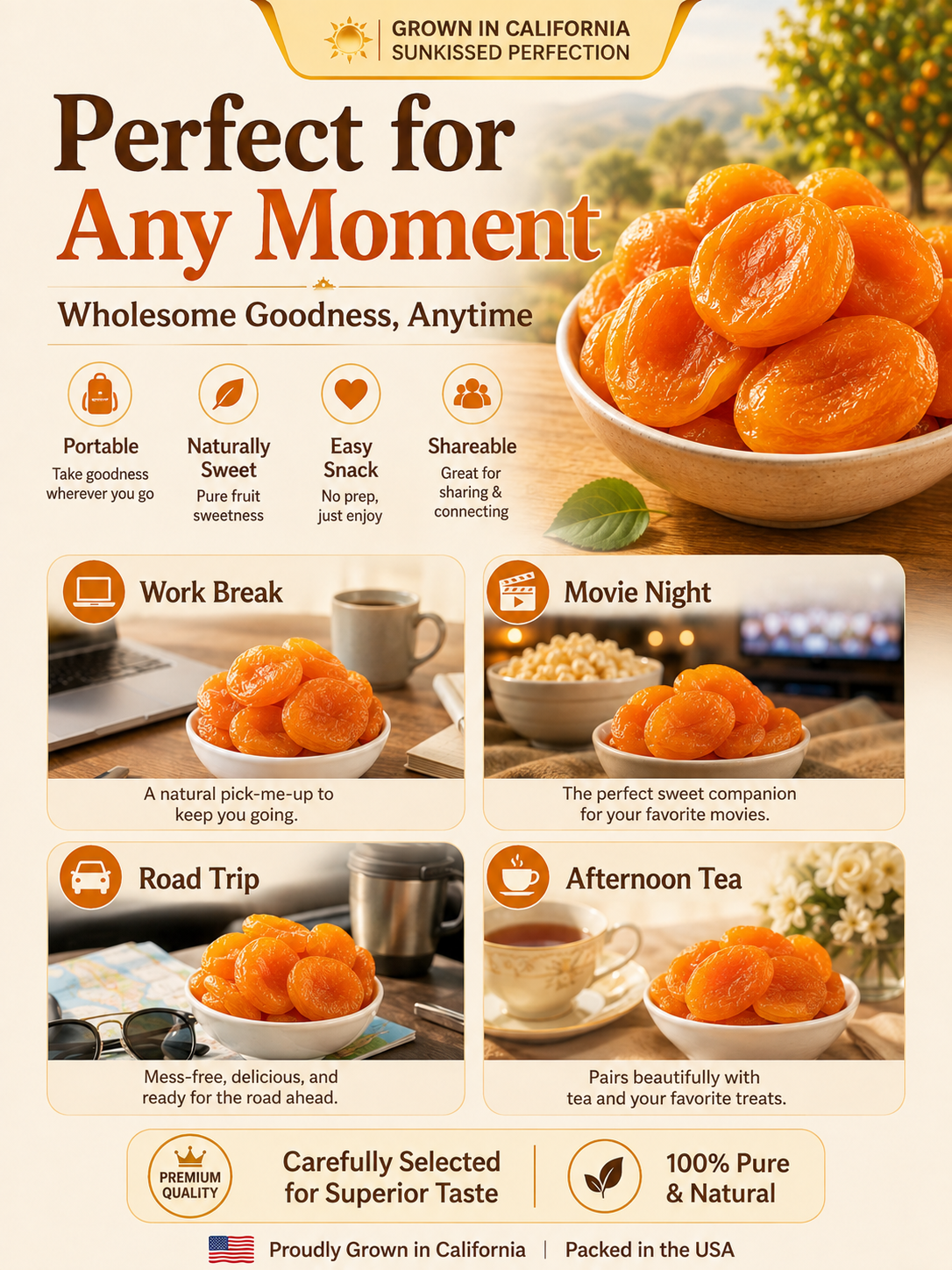 ☀️California Orchard-Dried Apricots – 🍑Soft, Juicy & Naturally Sweet-Sam