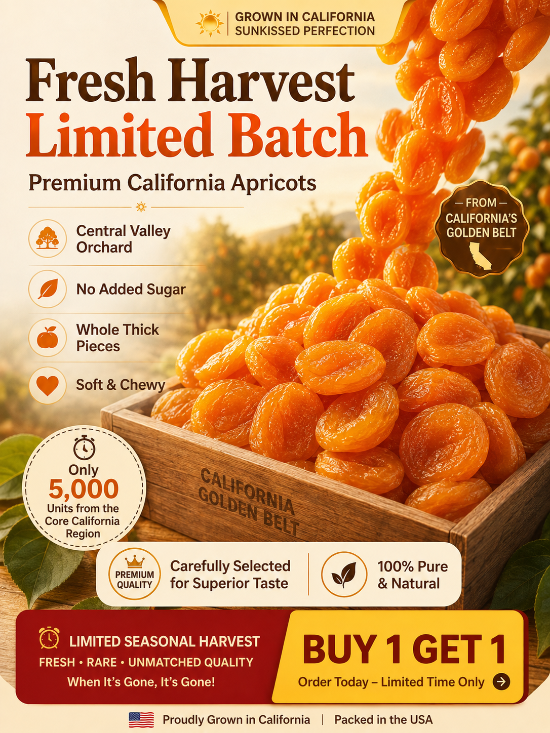 ☀️California Orchard-Dried Apricots – 🍑Soft, Juicy & Naturally Sweet-Sam