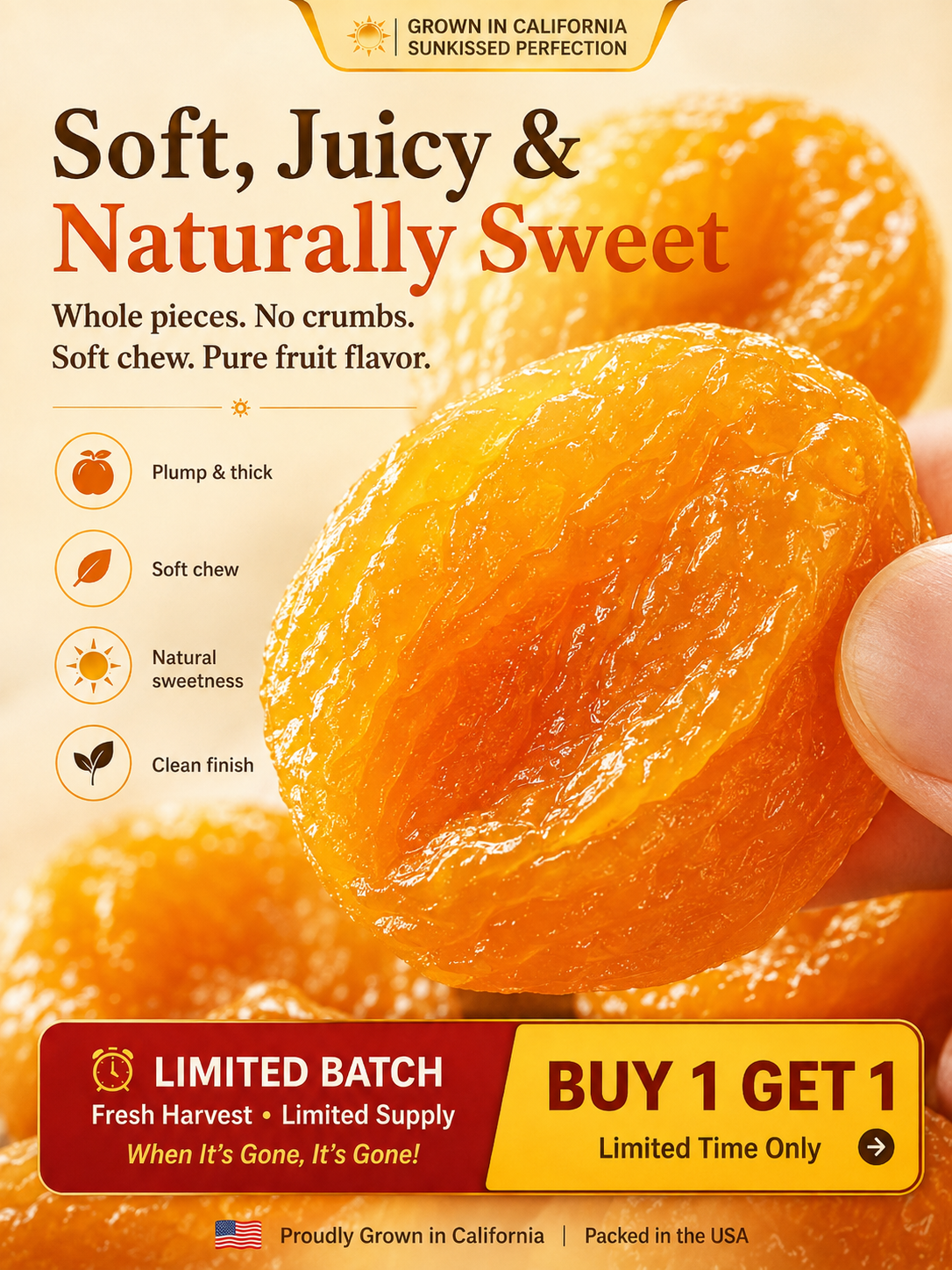 ☀️California Orchard-Dried Apricots – 🍑Soft, Juicy & Naturally Sweet-Sam