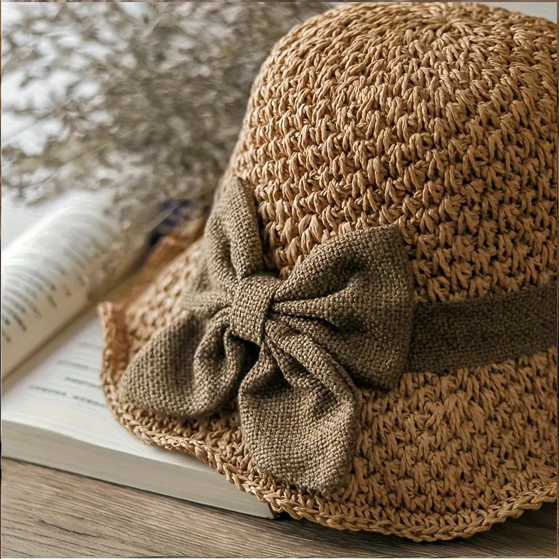🌞Elegant Woven Straw Sun Hat with Bow-8POP