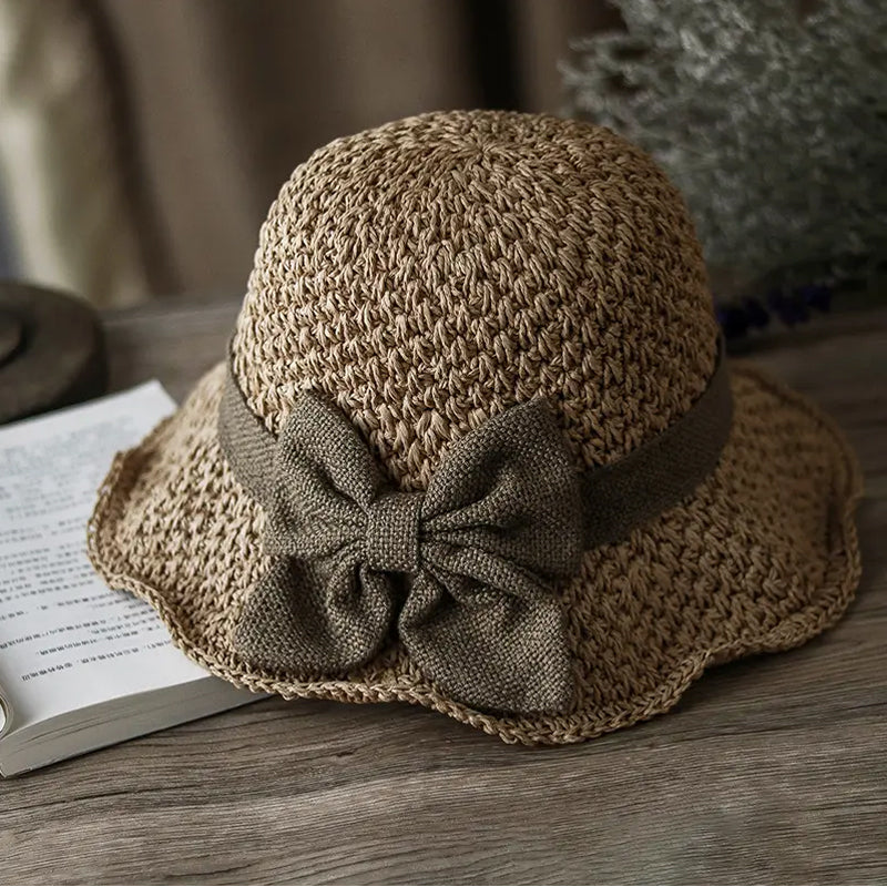 🌞Elegant Woven Straw Sun Hat with Bow-8POP